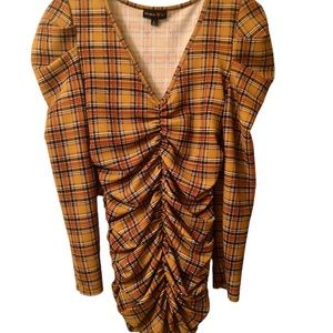 Absolutely Love It Dress Plaid Ruching Puffy Sleeves Sz. Juniors Large